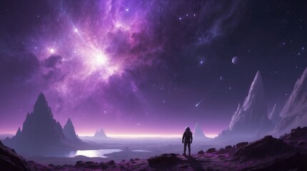 Fototapeta premium Beautiful fantasy game art purple land on the planet