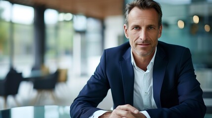 Confident business professional in modern office setting. Business portrait of a serious man. Perfect for corporate and professional use. Stylish and formal attire. AI