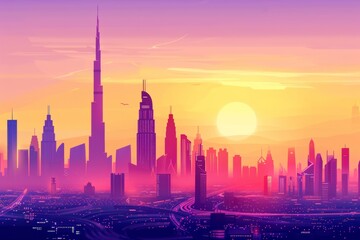 Fototapeta premium From top to bottom, the picture has a violet sky, yellow, and white gradient background