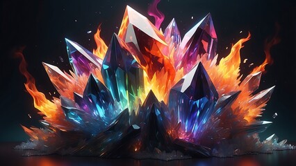 A colorful image of crystals and rocks with a dark background.
