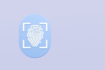 3D Protection scan fingerprint icon. Biometric verification. Touch ID fingerprint. Minimal Fingerprint isolated on blue background. Account identity privacy secure personal data concept. 3d render.