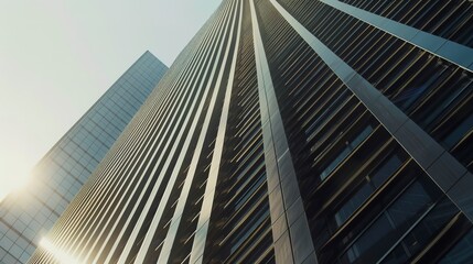 Close-up of skyscraper steel structure, sharp metallic details, no humans, midday sun