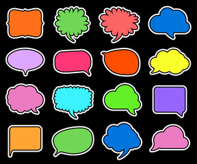 Set of Colorful Comic Speech Bubbles with Black Background