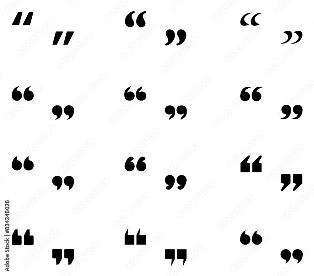 Poster a collection of black quotation marks in different styles