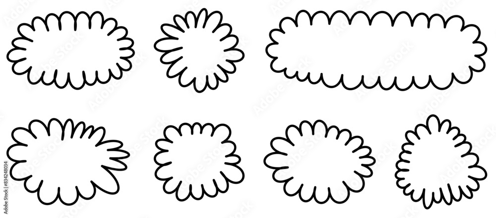 Poster set of black outlined speech bubble with a scalloped edge design