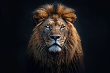 Fototapeta premium Mystic portrait of African Lion, beside view, full body shot, Close-up View Isolated on black background