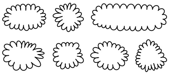 Set of black outlined speech bubble with a scalloped edge design