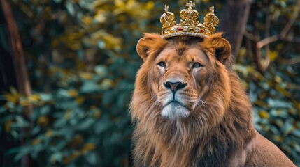 Fototapeta premium Lion wearing a royal crown art 