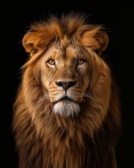 Fototapeta premium the African Lion, portrait view, white copy space on right Isolated on black background