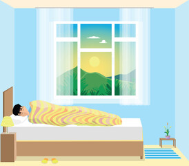 cute young boy sleeping in his bed