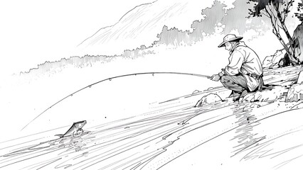 Fototapeta premium Illustration of fisherman with rod