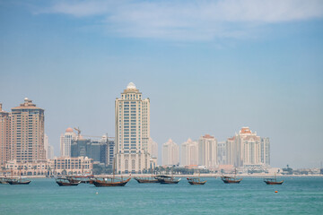 View of the Pearl district in Doha, from the promenade near Katara Village