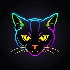 Obraz premium Cartoon neon style cat illustration on dark background