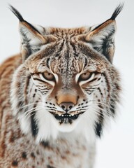 Obraz premium Mystic portrait of Lynx canadensis, copy space on right side, Anger, Menacing, Headshot, Close-up View Isolated on white background