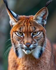 Fototapeta premium Mystic portrait of lynx caracal, copy space on right side, Anger, Menacing, Headshot, Close-up View