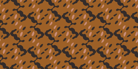 Tribal ethnic camouflage abstract border design in fall color trend. Seamless banner rustic surface texture with neutral tone handwork mark making shapes. 