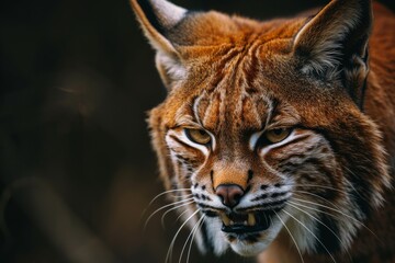 Obraz premium Mystic portrait of lynx caracal studio, copy space on right side, Anger, Menacing, Headshot, Close-up View Isolated on black background