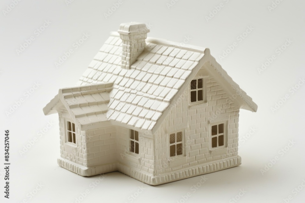 Poster minimalist 3d model of a house, neutral tones, focus on structure and design elements in a clean set