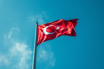 Turkish Flag Waving High. Generative AI.