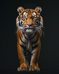 Obraz premium the Bengal Tiger, portrait view, white copy space on right Isolated on black background