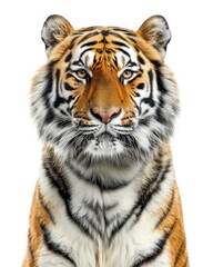 Obraz premium the Siberian Tiger, portrait view, white copy space on right Isolated on white background