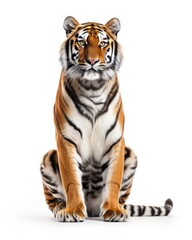 Fototapeta premium the Siberian Tiger, portrait view, white copy space on right Isolated on white background
