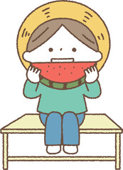 スイカを食べる男の子