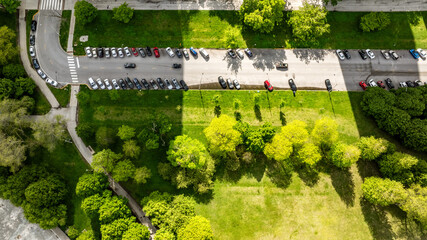 Drone  view looking down in downtown Chicago parking lot  © Joshua 