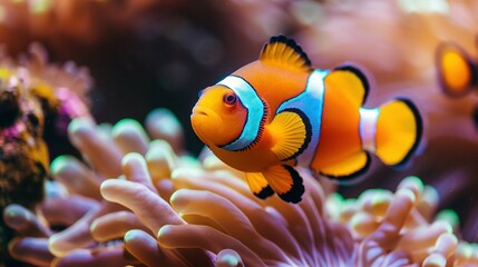 A Detailed View of a False Clown Anemone Fish, Amphiprion ocellaris, in an Anemone