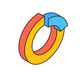 Marketing isometric icons. Sticker or sign with pie chart or graph. Advertising, promotion in social networks and SEO. Statistics analysis. Cartoon 3D vector illustration isolated on white background