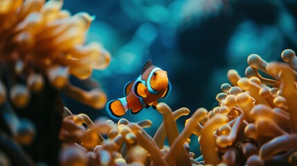 A Close Perspective on a False Clown Anemone Fish, Amphiprion ocellaris, in its Natural Habitat