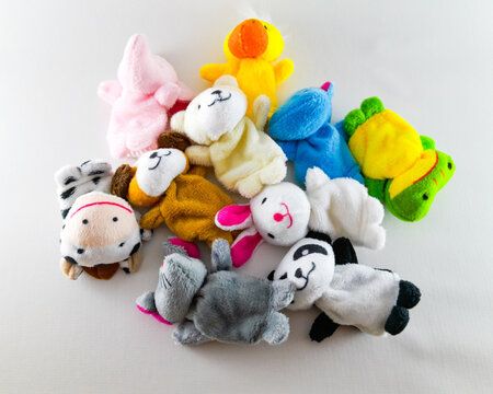 Animal series finger puppets, usually used for storytelling and small theater, train young children's imagination, concept of developing imagination, isolated on white background.
