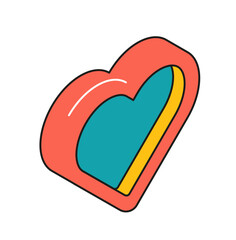 Marketing isometric icons. Colorful sticker with red heart. Like or highly rate content. Feedback from audiences on social networks. Cartoon 3D vector illustration isolated on white background