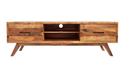 Modern wood tv stand isolated on transparent white background, clipping path