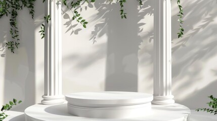 Background podium column 3d roman luxury greek white ancient display product classic. Podium platform background column pillar stage minimal stand beauty design greece render scene plant cosmetic rome