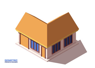 Private house isometric icon. Commercial real estate, building exterior or family residential property. Modern suburban home or cottage. Cartoon 3D vector illustration isolated on white background