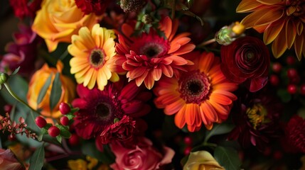 Colorful Flower Bouquet with Red, Orange, and Yellow Petals