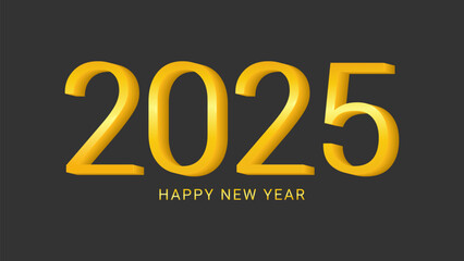 2025 new year asian chinese. Digit design. Happy new year text design template gold color. Dark grey background. For postcard calendar banner web page. Vector illustration.