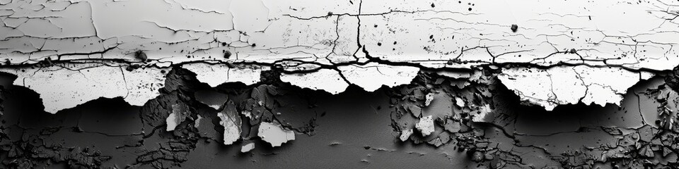 Large dark cracks running through a white surface. 
