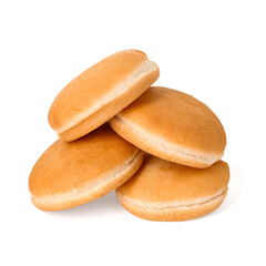 Many fresh burger buns isolated on white