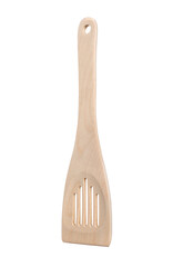 One wooden spatula isolated on white. Kitchen utensil