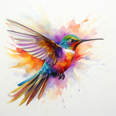 Fototapeta premium A Watercolor Painting Splendid Hummingbird in a Burst of Vibrant Colors