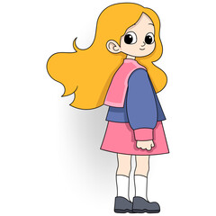 blonde girl student wearing school uniform walking