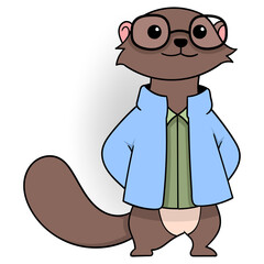 beaver wearing glasses is standing waiting to go to school