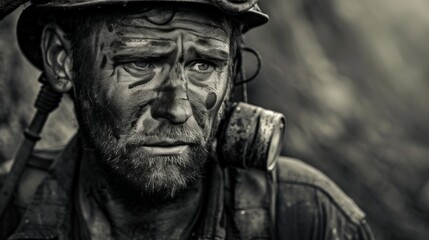 Fototapeta premium Miner Emerging from Depths, Revealing Earth's Secrets