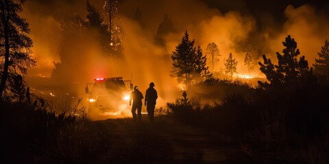 Firefighters Creating Containment Line at Wildfire Edge