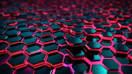Naklejka premium Abstract background hexagon pattern with glowing lights Neon