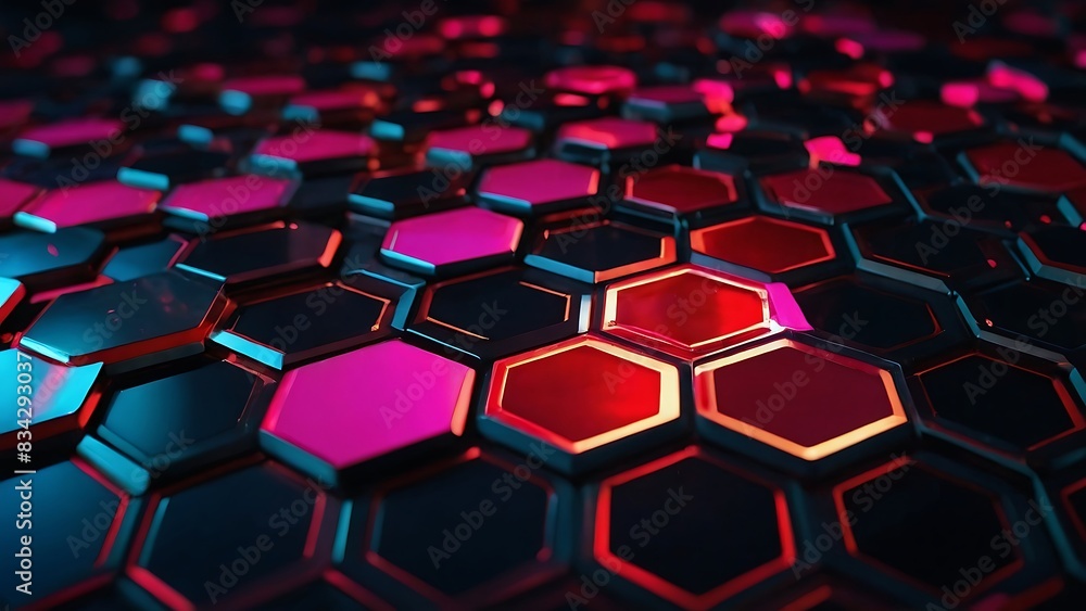 Poster abstract background hexagon pattern with glowing lights neon