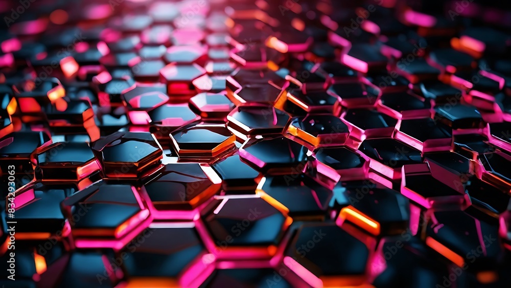 Poster abstract background hexagon pattern with glowing lights neon
