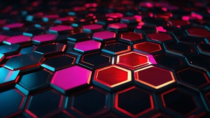 Obraz premium Abstract background hexagon pattern with glowing lights Neon